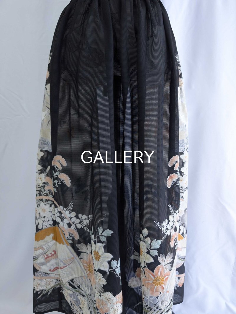 画像13: 【百花繚乱】黒留袖シースルーオーバースカートセットアップ (13)