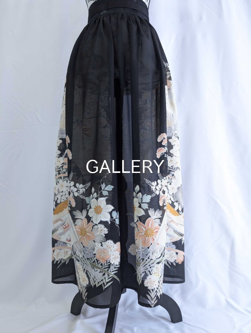 画像11: 【百花繚乱】黒留袖シースルーオーバースカートセットアップ (11)