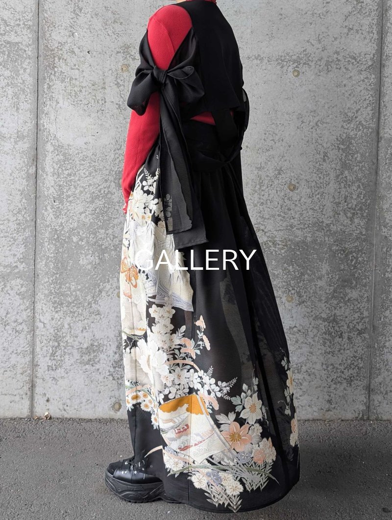 画像3: 【百花繚乱】黒留袖シースルーオーバースカートセットアップ (3)