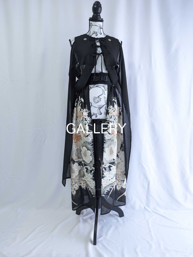画像20: 【百花繚乱】黒留袖シースルーオーバースカートセットアップ (20)