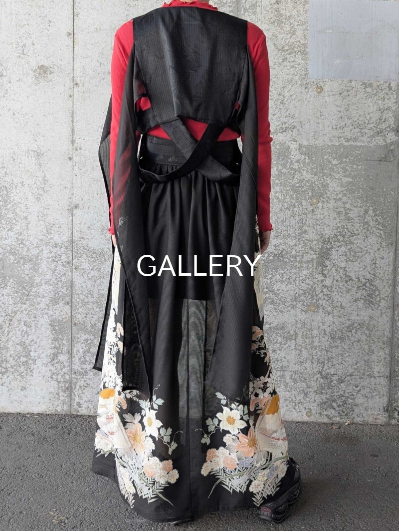 画像7: 【百花繚乱】黒留袖シースルーオーバースカートセットアップ (7)