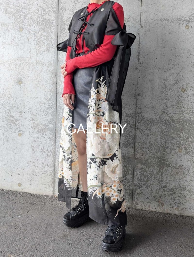 画像2: 【百花繚乱】黒留袖シースルーオーバースカートセットアップ (2)