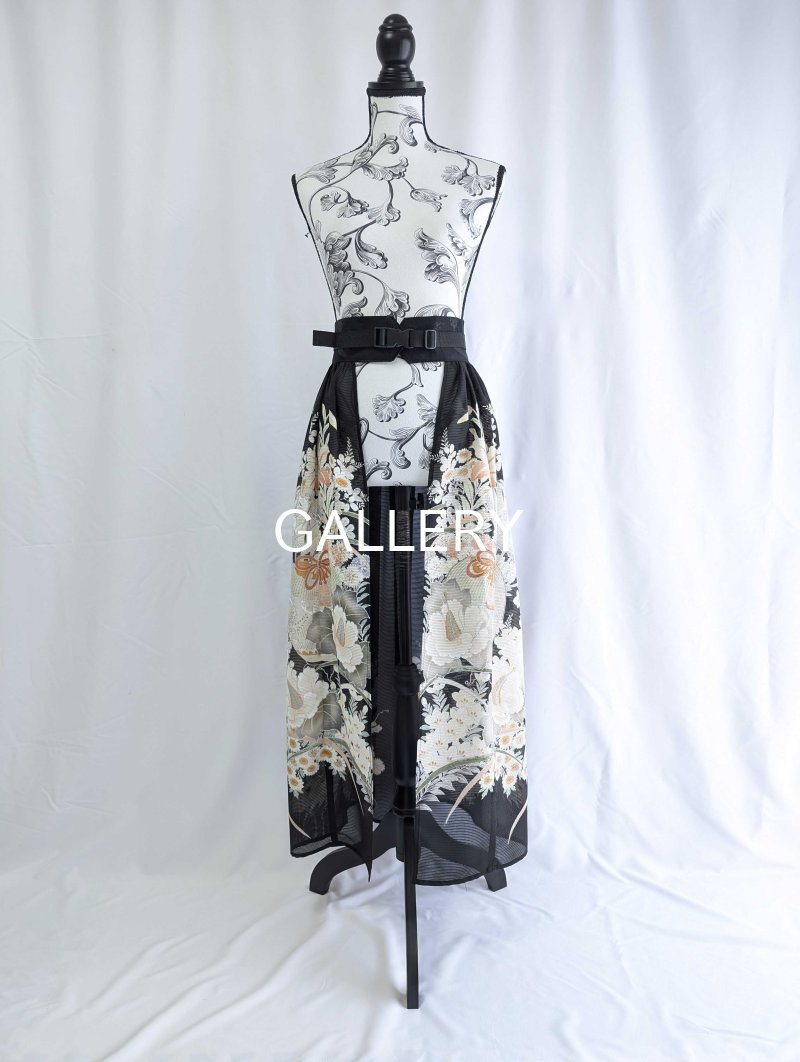 画像8: 【百花繚乱】黒留袖シースルーオーバースカートセットアップ (8)