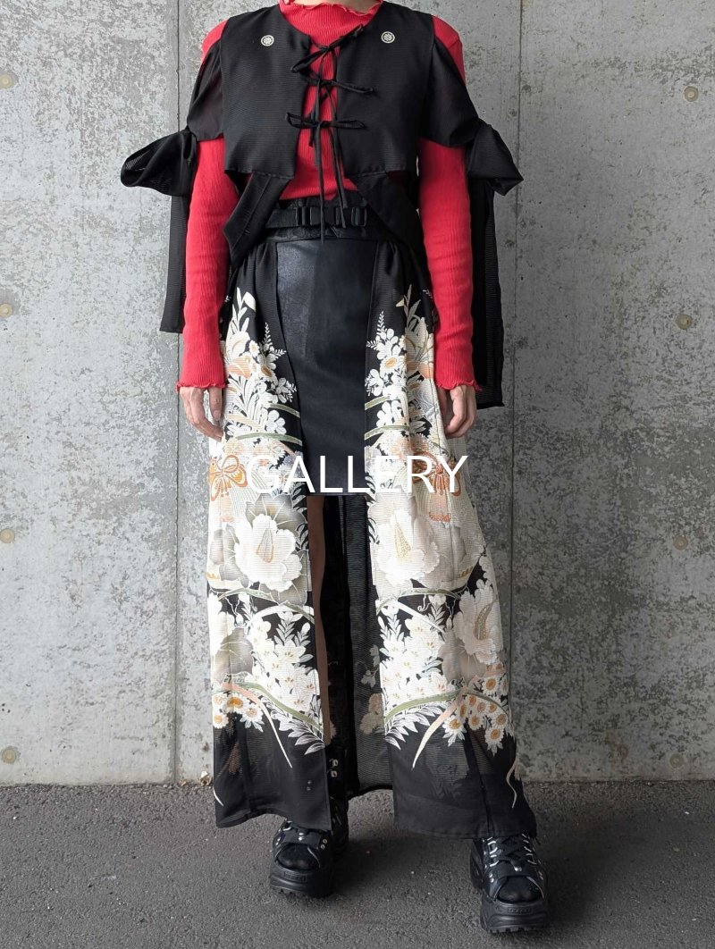 画像1: 【百花繚乱】黒留袖シースルーオーバースカートセットアップ (1)