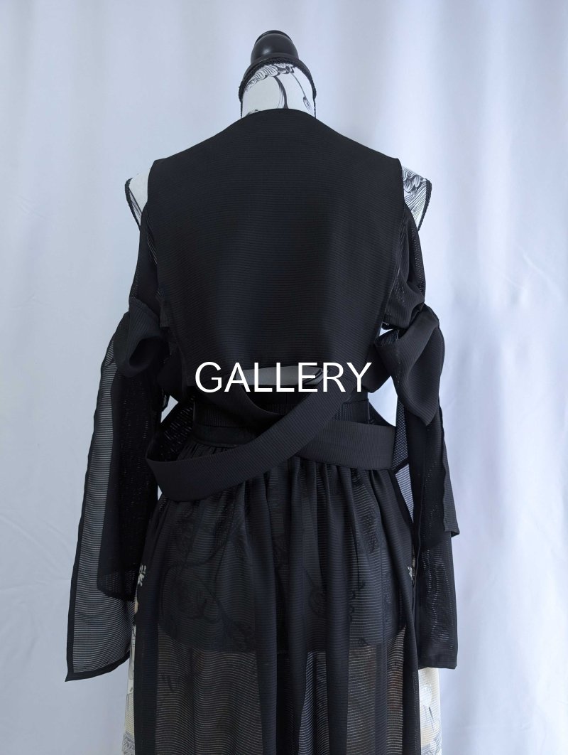 画像19: 【百花繚乱】黒留袖シースルーオーバースカートセットアップ (19)