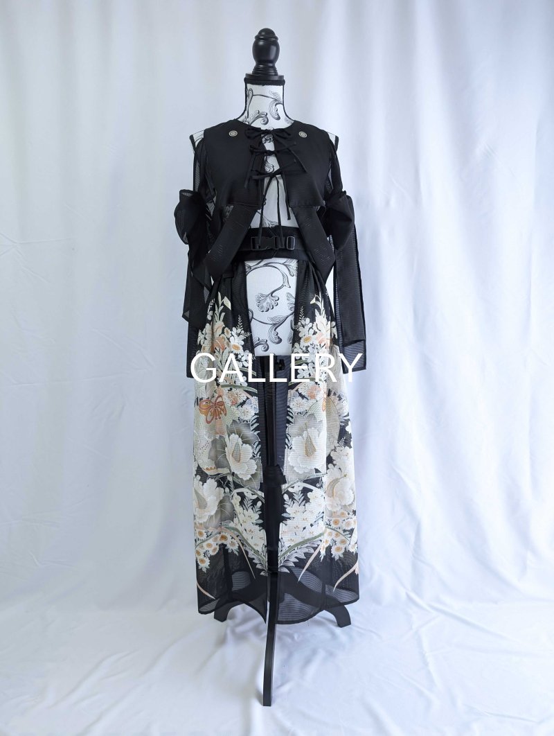 画像14: 【百花繚乱】黒留袖シースルーオーバースカートセットアップ (14)