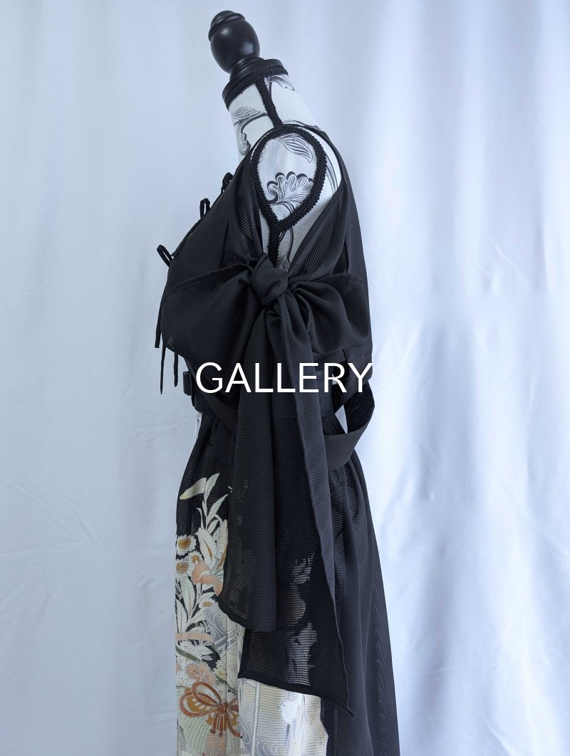 画像17: 【百花繚乱】黒留袖シースルーオーバースカートセットアップ (17)
