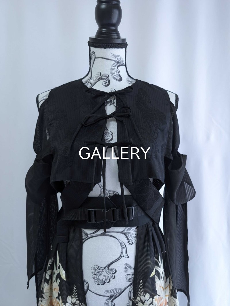 画像22: 【百花繚乱】黒留袖シースルーオーバースカートセットアップ (22)
