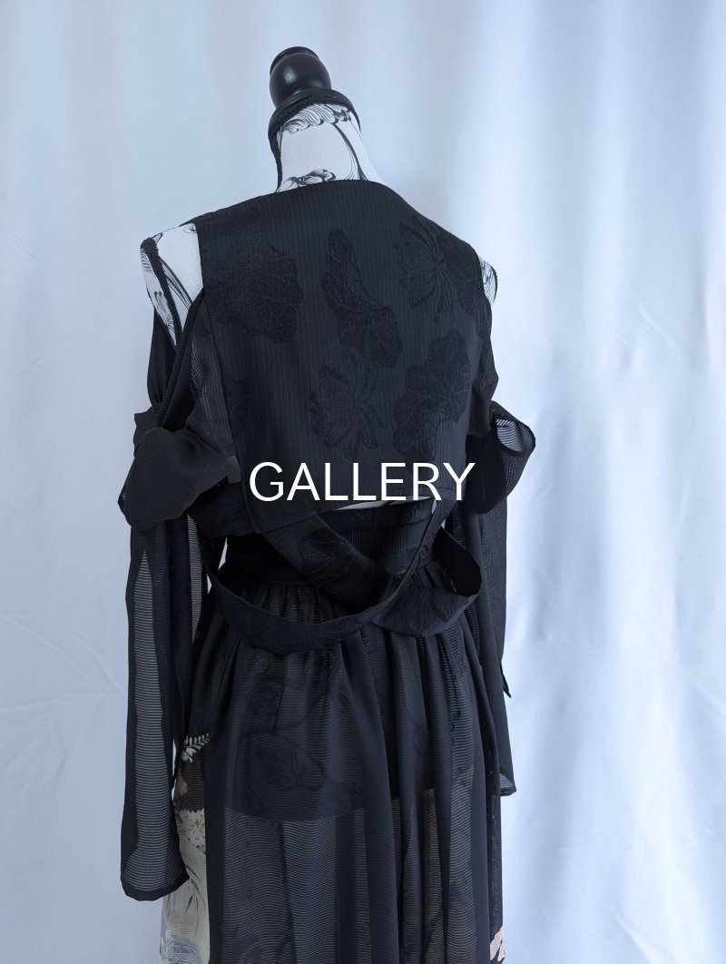 画像24: 【百花繚乱】黒留袖シースルーオーバースカートセットアップ (24)
