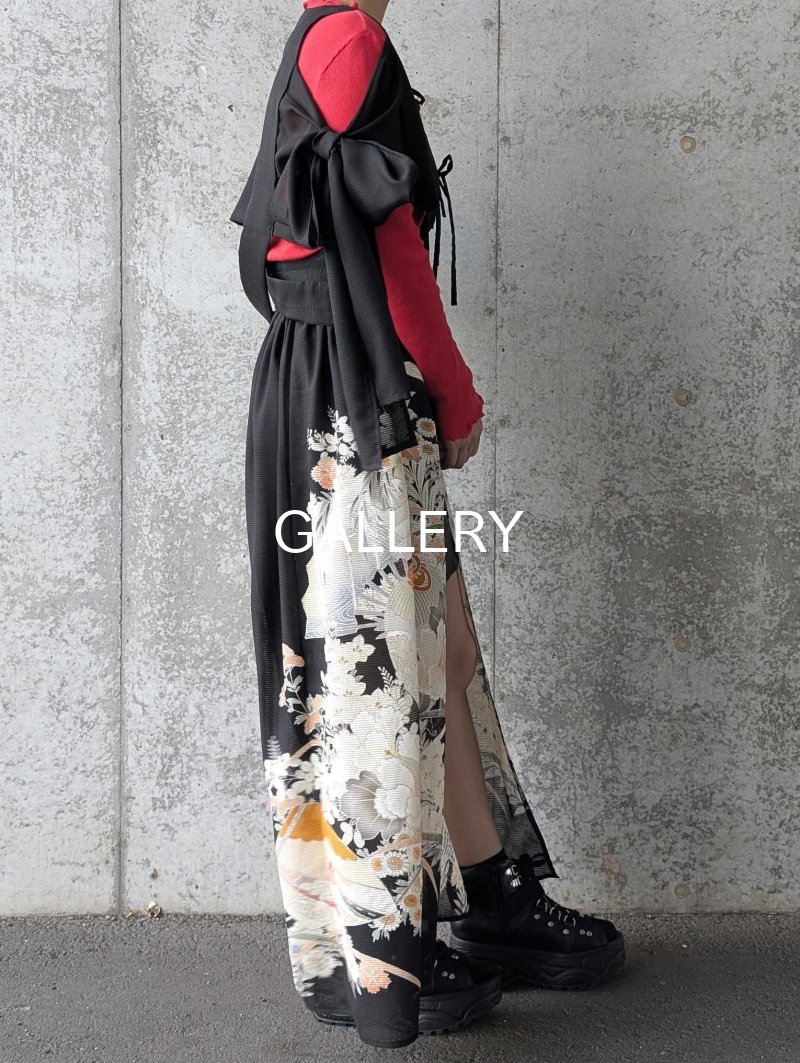 画像5: 【百花繚乱】黒留袖シースルーオーバースカートセットアップ (5)