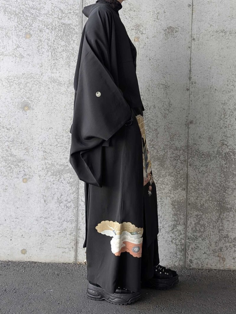 画像6: 【雲取り×笹紅葉】黒留袖ワイドパンツセットアップ (6)