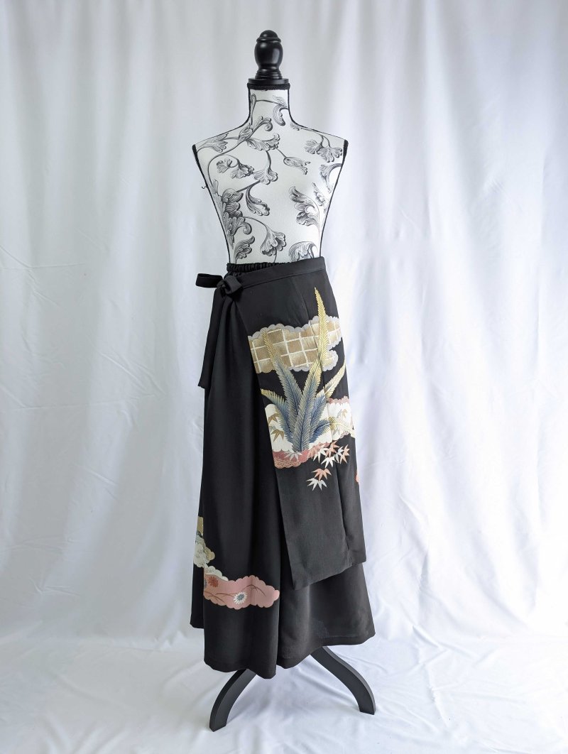 画像14: 【雲取り×笹紅葉】黒留袖ワイドパンツセットアップ (14)