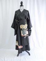 画像7: 【雲取り×笹紅葉】黒留袖ワイドパンツセットアップ (7)