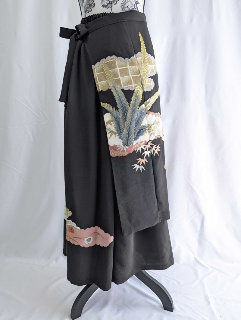 画像15: 【雲取り×笹紅葉】黒留袖ワイドパンツセットアップ (15)