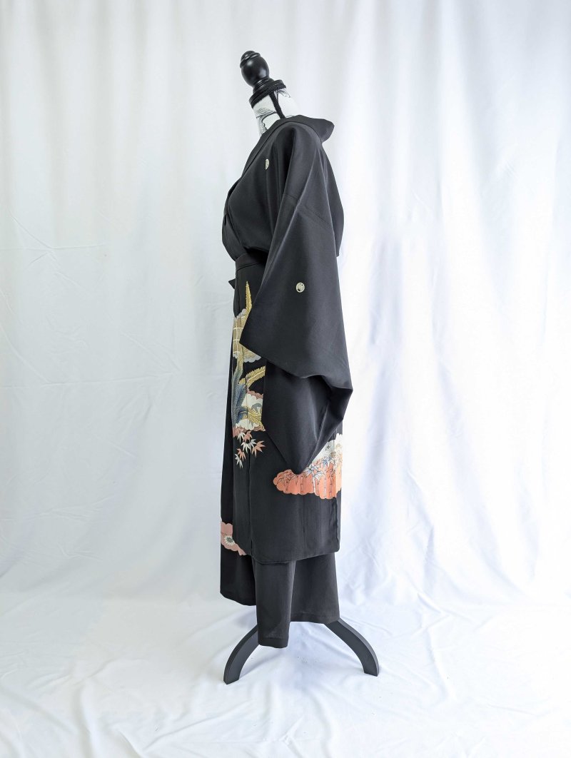 画像8: 【雲取り×笹紅葉】黒留袖ワイドパンツセットアップ (8)