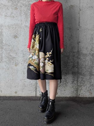 232　手染め大輔　着物リメイク　黒絽　型染　コートワンピース　L〜フリーサイズ 6cf9c1bed55ebdeb46d1a90c44aa0a