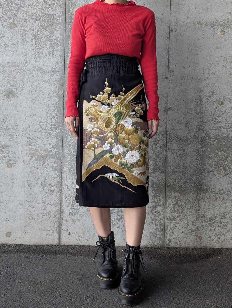 画像6: 【尾長鶏×梅】黒留袖マルチスカート (6)