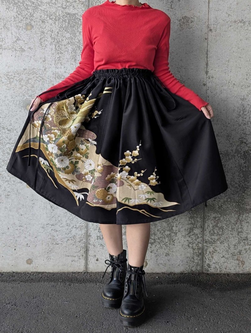 画像3: 【尾長鶏×梅】黒留袖マルチスカート (3)