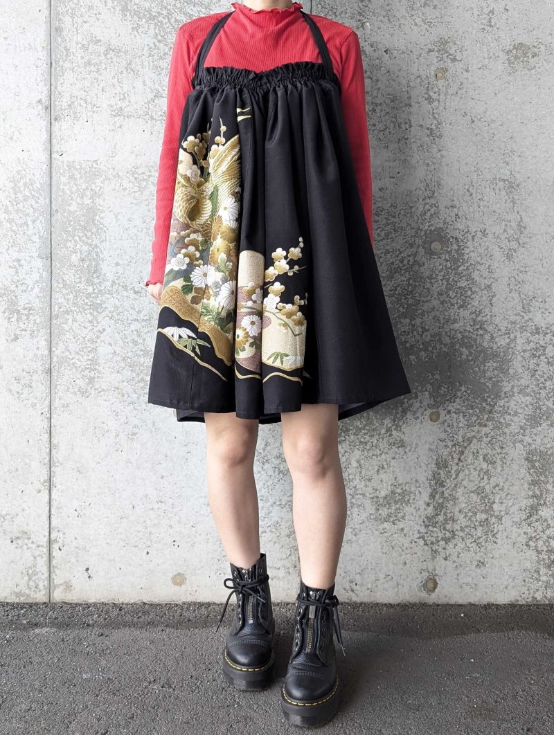 画像4: 【尾長鶏×梅】黒留袖マルチスカート (4)