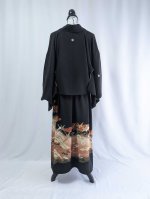 画像14: 【金駒飛鶴×流水立浪】黒留袖オーバースカートセットアップ (14)