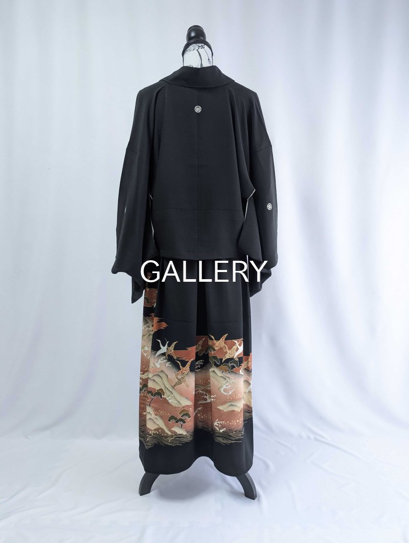 画像14: 【金駒飛鶴×流水立浪】黒留袖オーバースカートセットアップ (14)