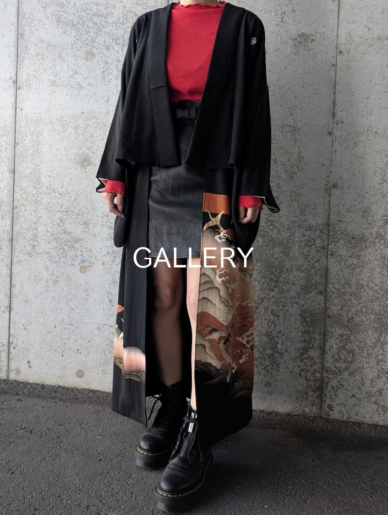 画像2: 【金駒飛鶴×流水立浪】黒留袖オーバースカートセットアップ (2)