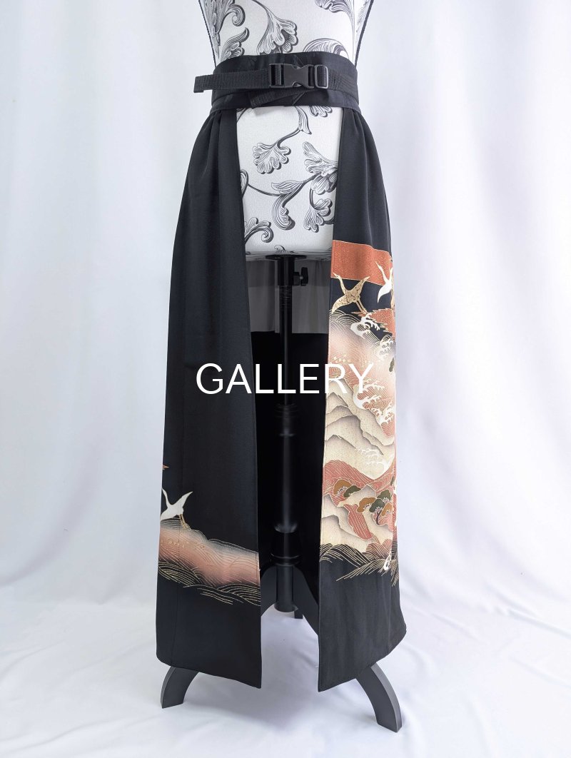 画像6: 【金駒飛鶴×流水立浪】黒留袖オーバースカートセットアップ (6)