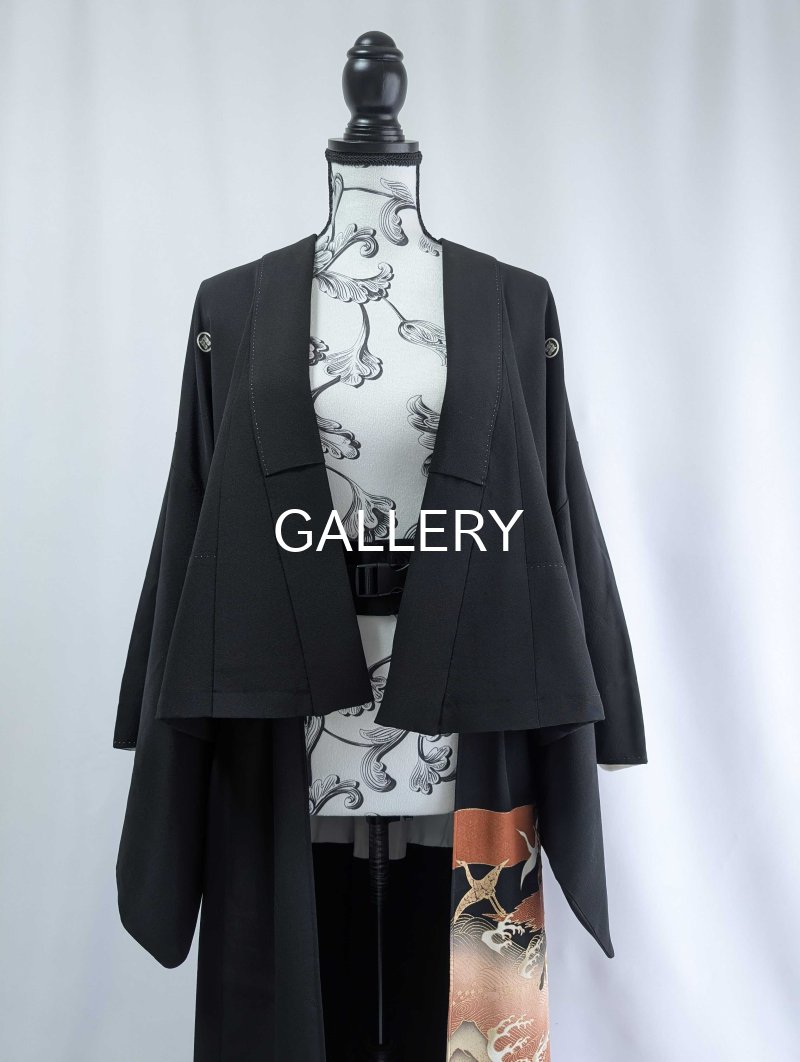 画像13: 【金駒飛鶴×流水立浪】黒留袖オーバースカートセットアップ (13)