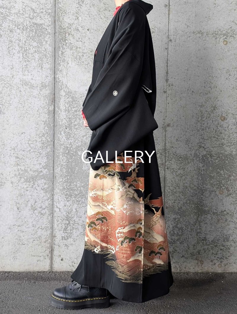 画像3: 【金駒飛鶴×流水立浪】黒留袖オーバースカートセットアップ (3)