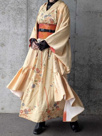 画像2: 【菊×萩】砥粉色小紋スカートセットアップ