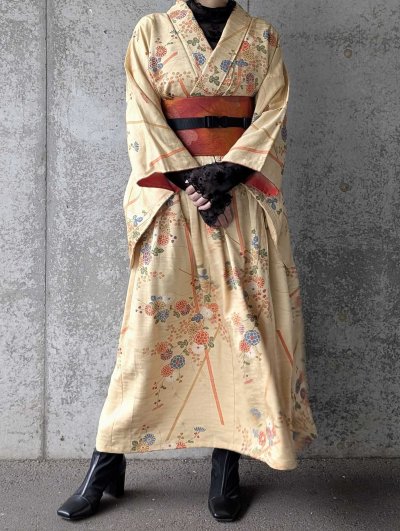 画像1: 【菊×萩】砥粉色小紋スカートセットアップ