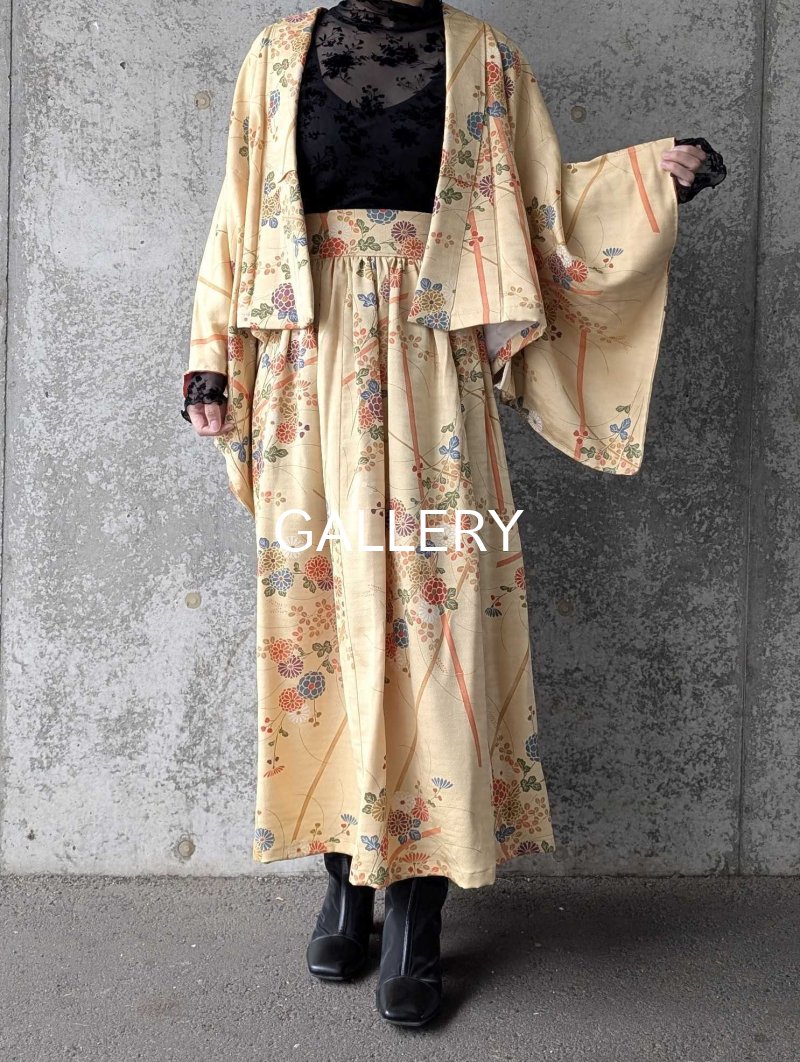 画像2: 【菊×萩】砥粉色小紋スカートセットアップ (2)