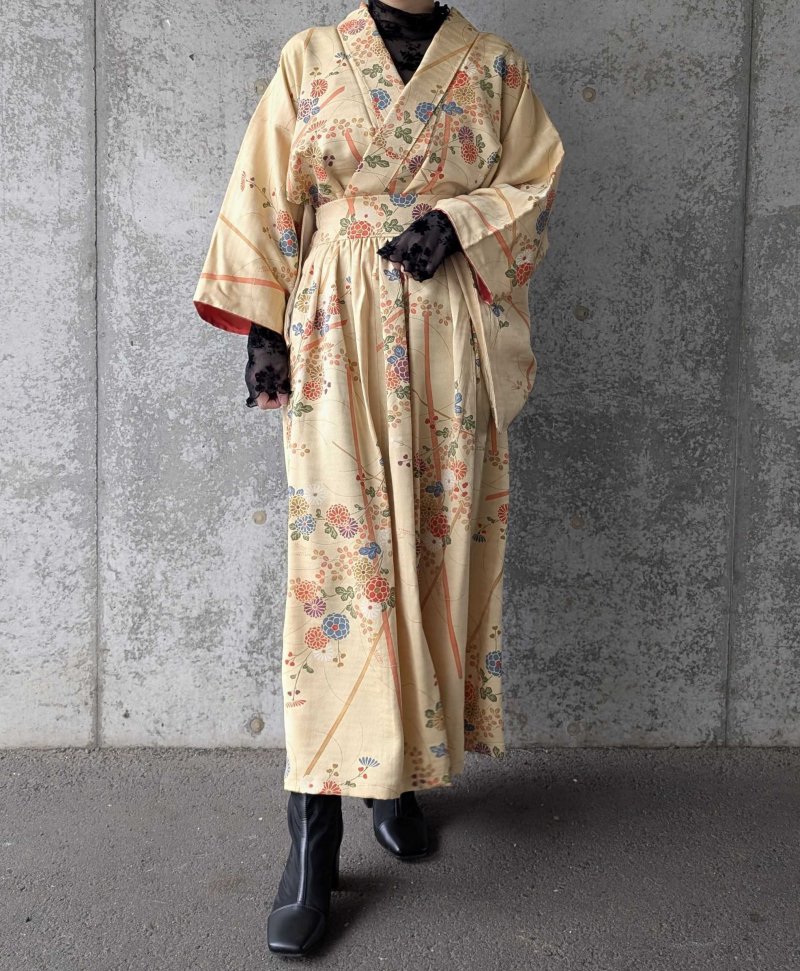 画像4: 【菊×萩】砥粉色小紋スカートセットアップ (4)