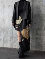 画像1: 【金駒鏡裏文×丸に梅鉢紋】黒留袖ショートパンツセットアップ＆オーバースカート (1)