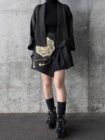 画像11: 【金駒鏡裏文×丸に梅鉢紋】黒留袖ショートパンツセットアップ＆オーバースカート (11)
