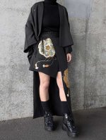 画像8: 【金駒鏡裏文×丸に梅鉢紋】黒留袖ショートパンツセットアップ＆オーバースカート (8)