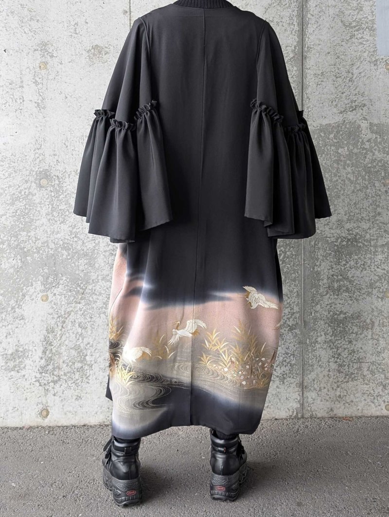 画像5: 【流水×飛鶴】黒留袖フリルケープスリーブカーディガンコート (5)