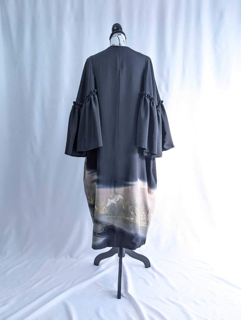 画像20: 【流水×飛鶴】黒留袖フリルケープスリーブカーディガンコート (20)