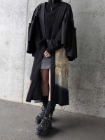 画像4: 【流水×飛鶴】黒留袖フリルケープスリーブカーディガンコート (4)