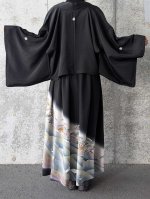 画像6: 【飛鶴風景画】落款付き黒留袖オーバースカートセットアップ (6)