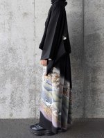 画像5: 【飛鶴風景画】落款付き黒留袖オーバースカートセットアップ (5)