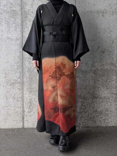 画像1: 【紅葉天守閣】黒留袖ラップスカートセットアップ