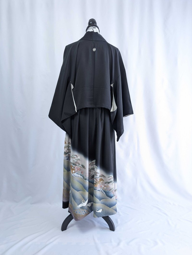 画像22: 【飛鶴風景画】落款付き黒留袖オーバースカートセットアップ (22)