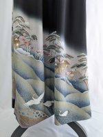 画像15: 【飛鶴風景画】落款付き黒留袖オーバースカートセットアップ (15)