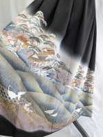 画像14: 【飛鶴風景画】落款付き黒留袖オーバースカートセットアップ (14)