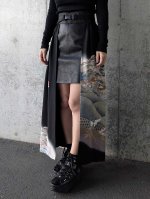 画像8: 【飛鶴風景画】落款付き黒留袖オーバースカートセットアップ (8)