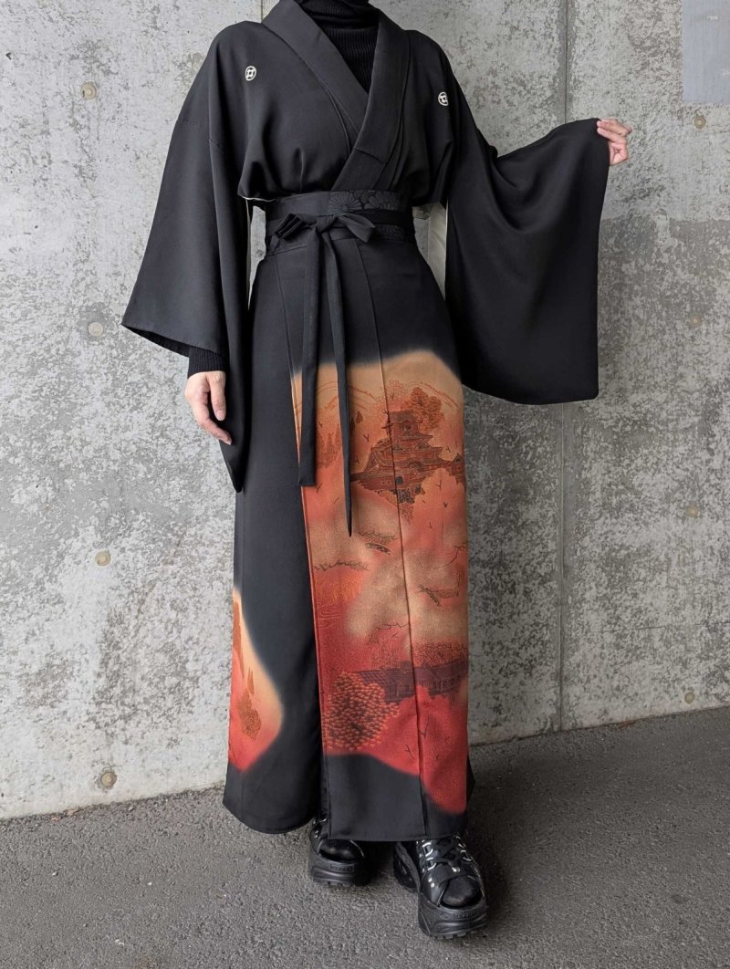 画像6: 【紅葉天守閣】黒留袖ラップスカートセットアップ (6)