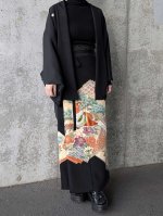 画像1: 【牡丹×刺繍鳳凰】黒留袖ラップスカートセットアップ (1)