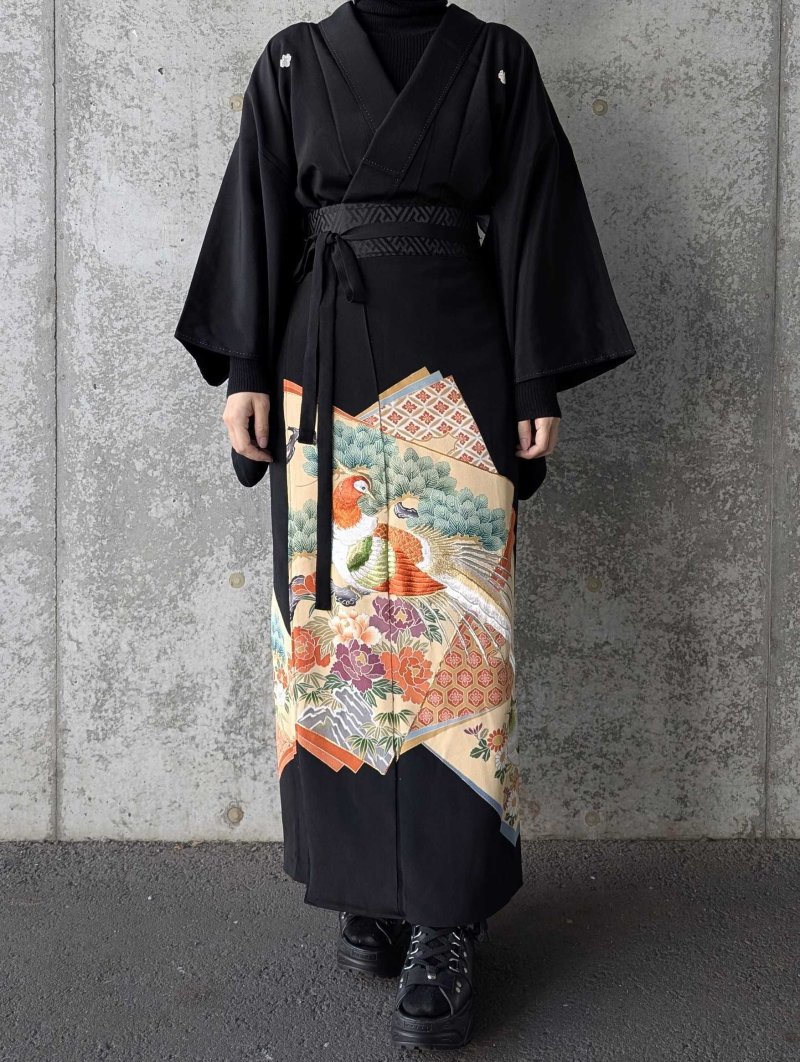 画像5: 【牡丹×刺繍鳳凰】黒留袖ラップスカートセットアップ (5)