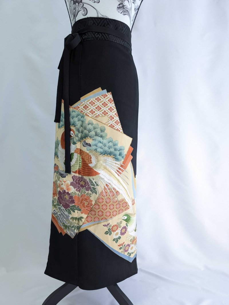 画像8: 【牡丹×刺繍鳳凰】黒留袖ラップスカートセットアップ (8)